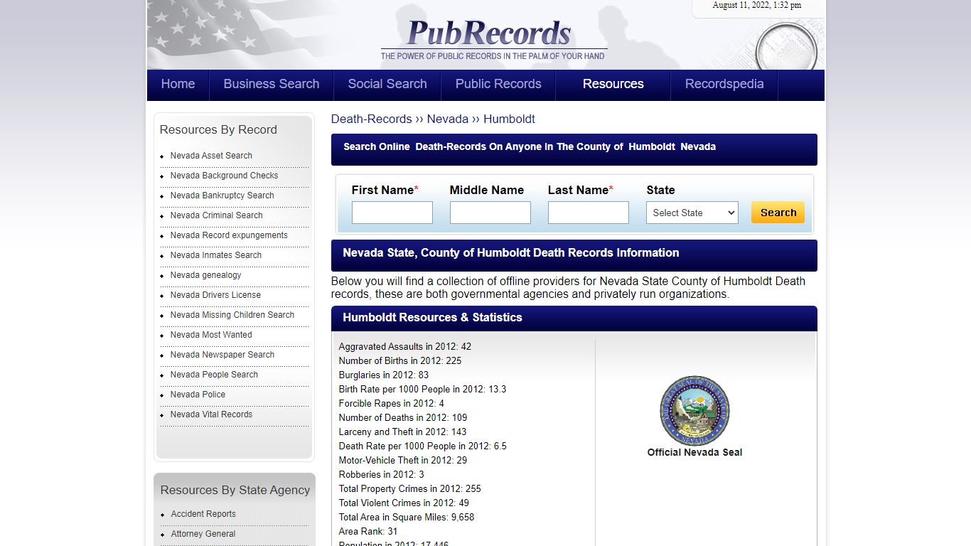 Humboldt County, Nevada Death Records